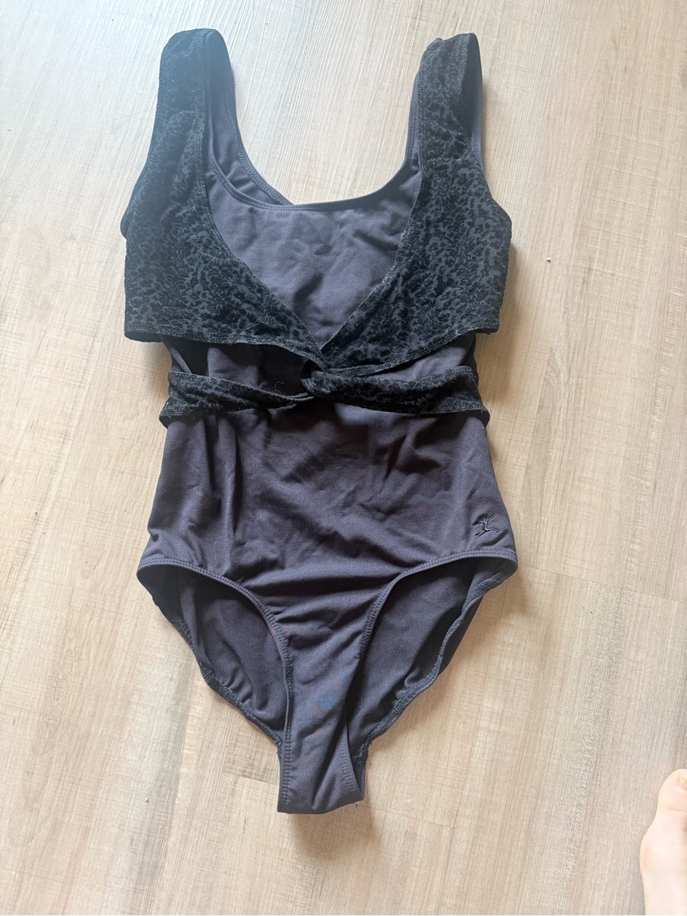 Danskin Black Velvet-Accent Bandeau One-Piece